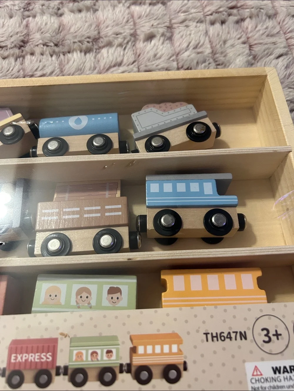 Little Fern Wooden Train Set - Multicolor Express Engine and Cars 13 pieces